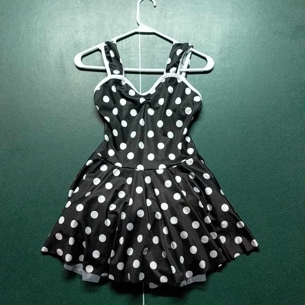 Black dress with white polka dots